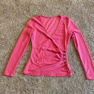 Chic Pink Buttoned Wrap Blouse